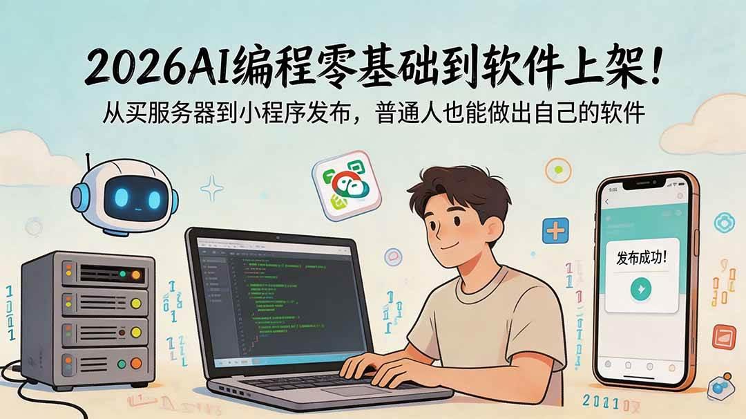 2026AI编程零基础到软件上架!从买服务器到小程序发布,普通人也能做出自己的软件