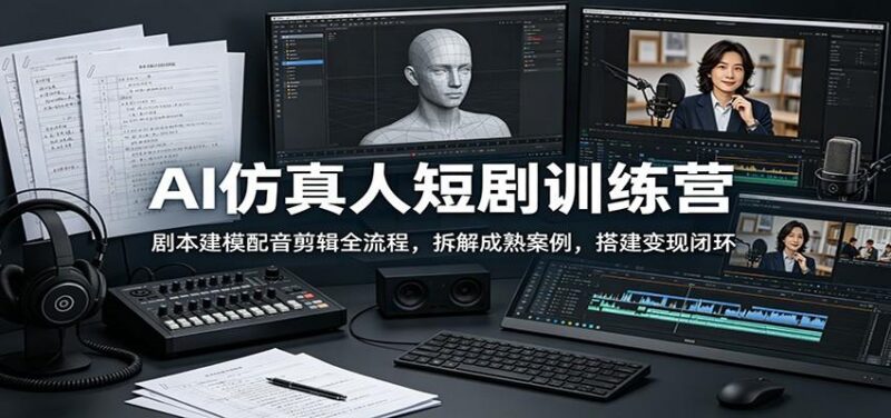 AI仿真人短剧训练营:剧本建模配音剪辑全流程,拆解成熟案例,搭建变现闭环-三零资源