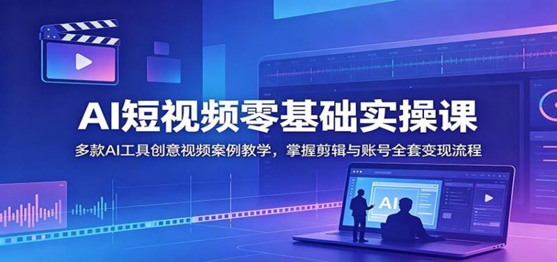 AI短视频零基础实操课:多款AI工具创意视频案例教学,掌握剪辑与账号全套变现流程-三零资源
