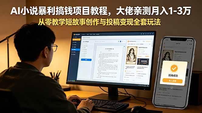 AI小说暴利搞钱项目教程,大佬亲测月入1-3万,从零教学短故事创作与投稿变现全套玩法-三零资源