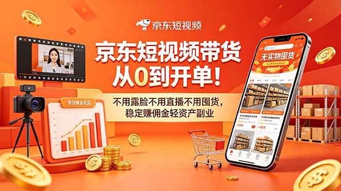 京东短视频带货从0到开单!不用露脸不用直播不用囤货,稳定赚佣金轻资产副业-三零资源