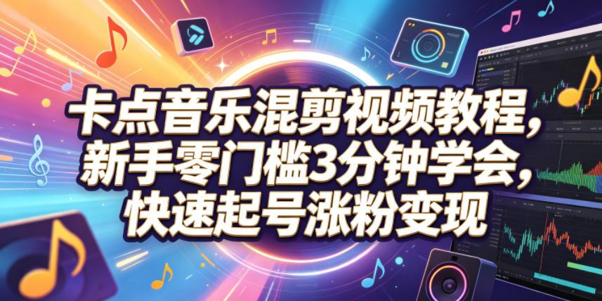 卡点音乐混剪视频教程，新手零门槛3分钟学会，快速起号涨粉变现