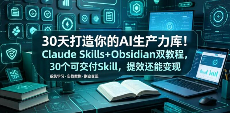 30天打造你的AI生产力库！Claude Skills+Obsidian 双教程，30 个可交付 Skill，提效还能变现-三零资源
