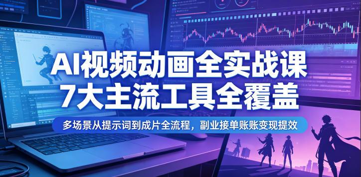 AI视频动画全实战课，7大主流工具全覆盖，多场景从提示词到成片全流程，副业接单账号变现提效-三零资源