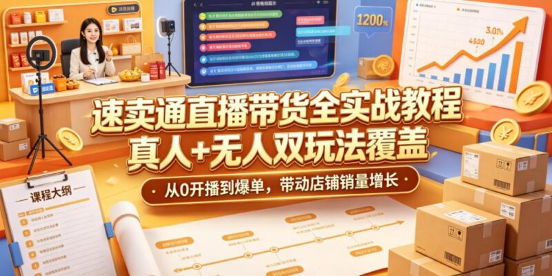 速卖通直播带货全实战教程，真人+无人双玩法覆盖，从0开播到爆单，带动店铺销量增长-三零资源