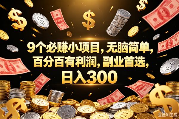 9个必赚的小项目,百分百赚元子,无脑简单,副业首选,日入300+-三零资源