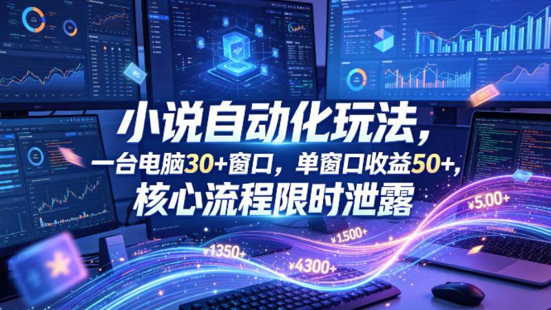 小说挂G自动化玩法,一台电脑30+窗口,单窗口收益50+,核心流程限时泄露【揭秘】-三零资源