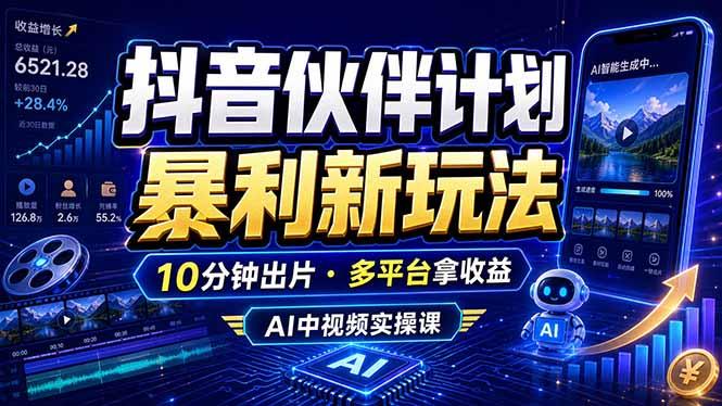 抖音伙伴计划最新玩法,无需配音剪辑,10分钟出一条原创视频,轻松日入三位数-三零资源