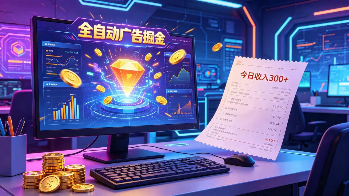 全自动广告掘金,日入300+。全程Ai自动化运行,解放双手,时间自由。收益稳定
