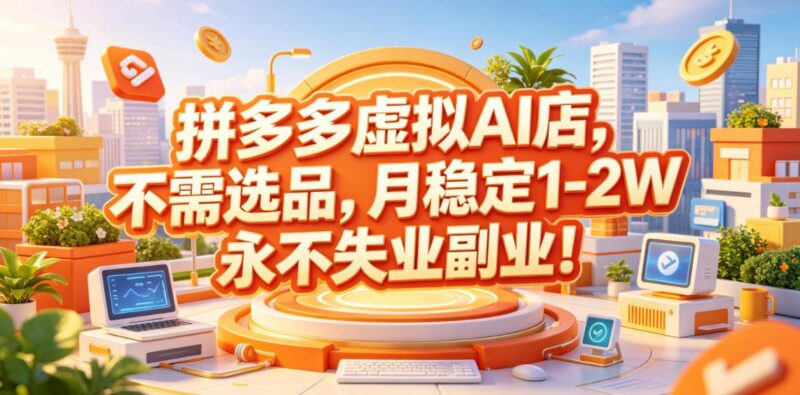 拼多多虚拟AI店,不需选品,月稳定1-2W,永不失业副业!【揭秘】-三零资源