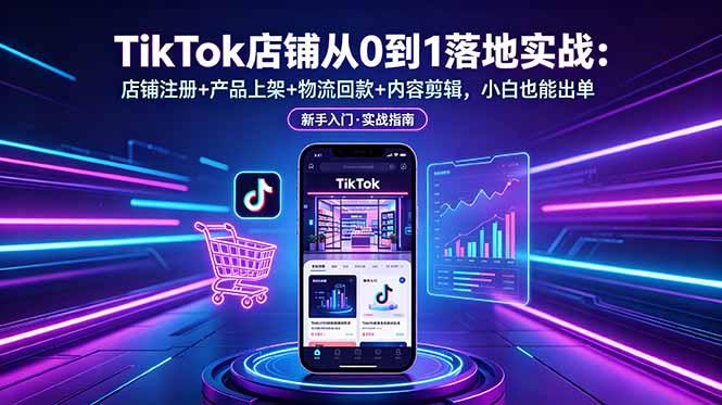 TikTok店铺从0到1落地实战：店铺注册+产品上架+物流回款+内容剪辑，小白也能出单-三零资源