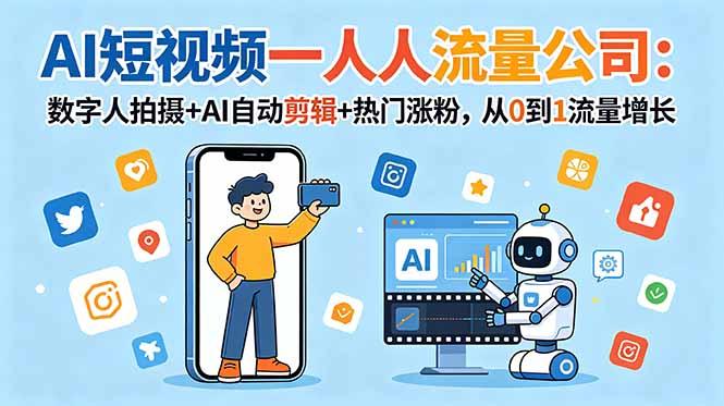 AI短视频一人流量公司：数字人拍摄+AI自动剪辑+热门涨粉，从0到1流量增长-三零资源