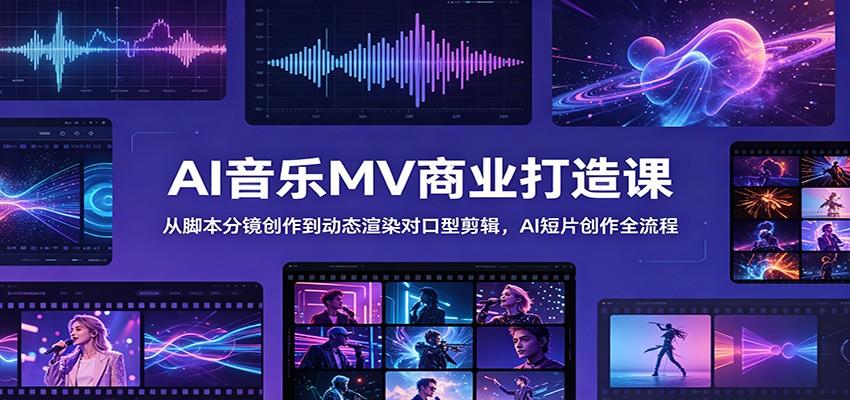 AI音乐MV商业打造课:从脚本分镜创作到动态渲染对口型剪辑,AI短片创作全流程