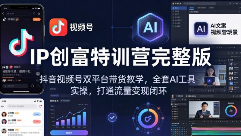 IP创富特训营完整版：抖音视频号双平台带货教学，全套AI工具实操，打通流量变现闭环-三零资源