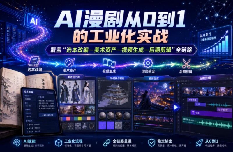 AI漫剧从0到1的工业化实战,覆盖“选本改编—美术资产—视频生成—后期剪辑”全链路(更新6月)-三零资源