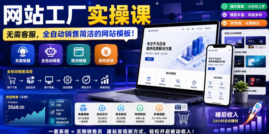 网站工厂实操课,无需客服,网站模板自动赚钱!【原创双语字幕】