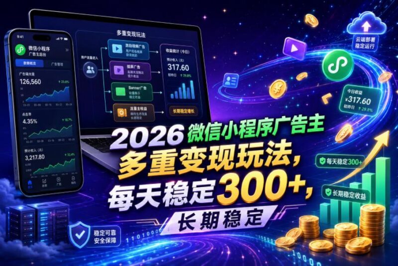 2026微信小程序广告主,多重变现玩法,每天稳定300+,长期稳定【揭秘】-三零资源