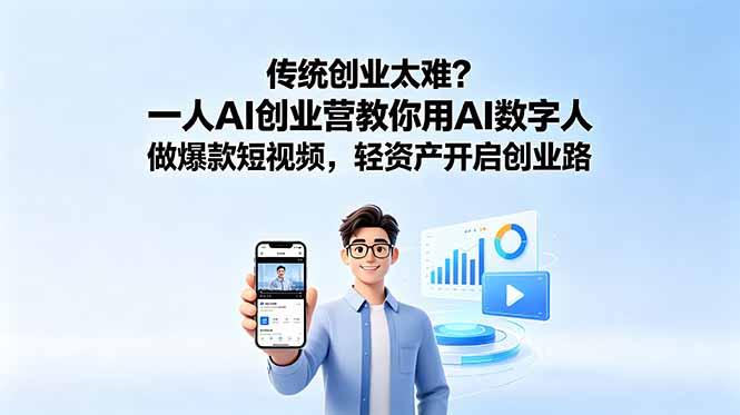 传统创业太难？一人AI创业营教你用AI数字人做爆款短视频，轻资产开启创业路-三零资源
