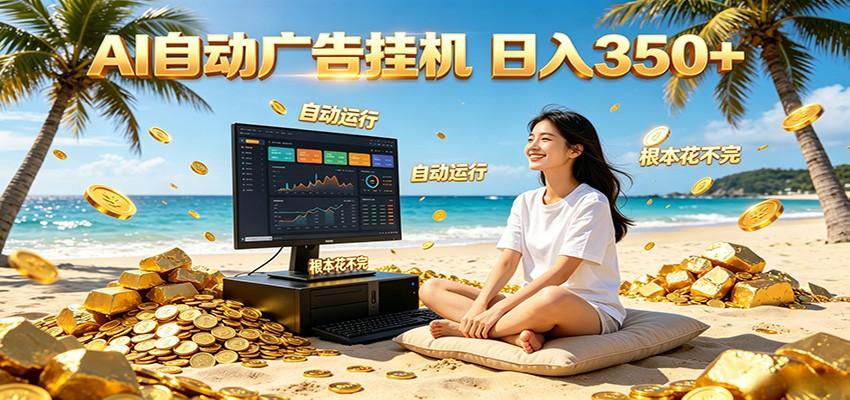 AI自动广告挂机 日入350+ 真正做到躺赚式变现，根本花不完！