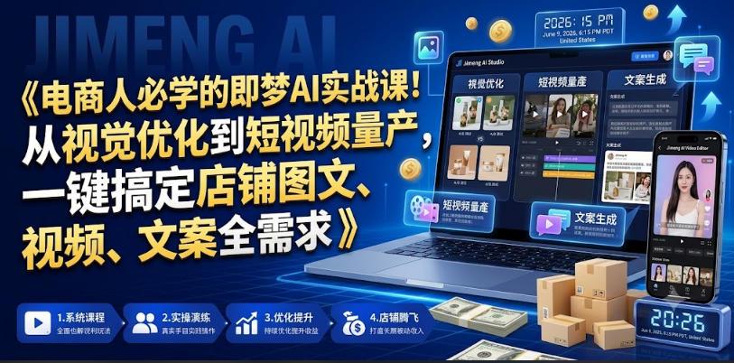 电商人必学的即梦AI实战课！从视觉优化到短视频量产，一键搞定店铺图文、视频、文案全需求