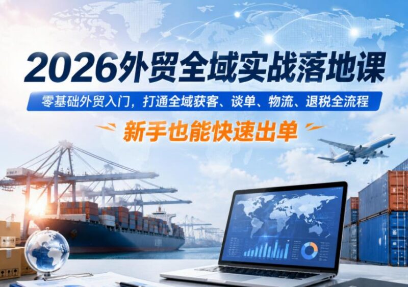 2026外贸全域实战落地课,零基础外贸入门,打通全域获客、谈单、物流、退税全流程,新手也能快速出单-三零资源