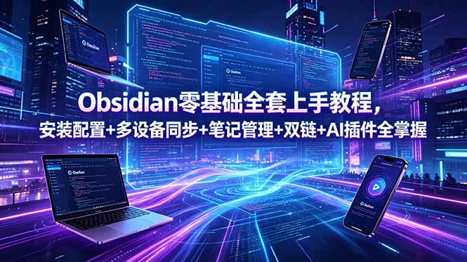 Obsidian零基础全套上手教程,安装配置+多设备同步+笔记管理+双链+AI插件全掌握-三零资源