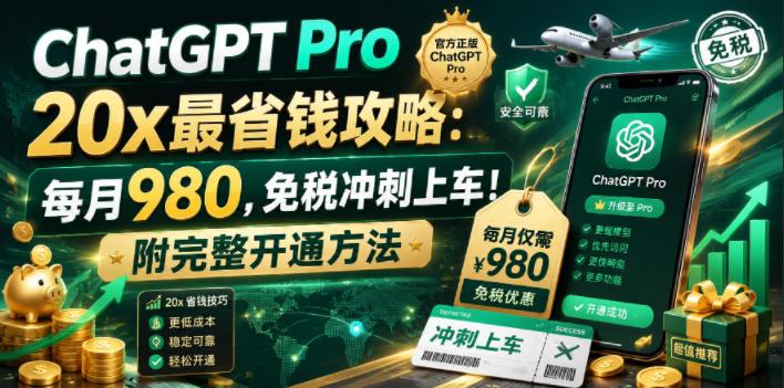 ChatGPT Pro 20x最省钱攻略:每月980,免税冲刺上车!附完整开通方法【文档】-三零资源