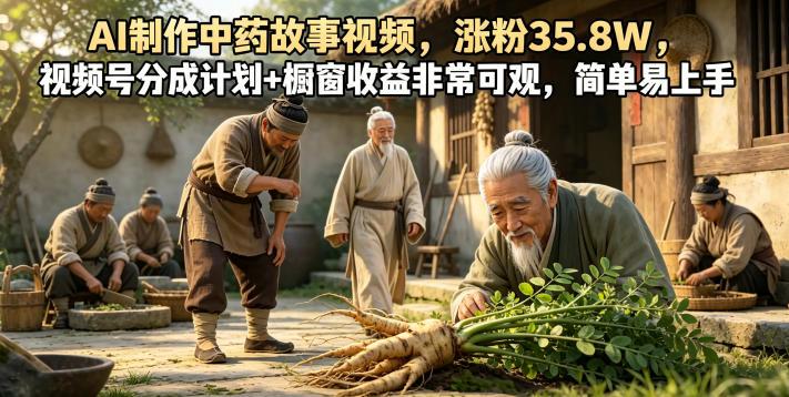 AI制作中药故事视频,涨粉35.8W,视频号分成计划+橱窗收益非常可观,简单易上手-三零资源