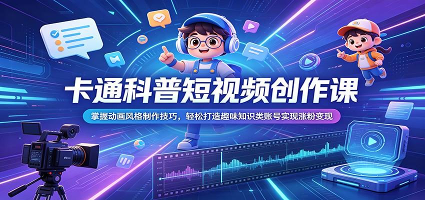 卡通科普短视频创作课:掌握动画风格制作技巧,轻松打造趣味知识类账号实现涨粉变现