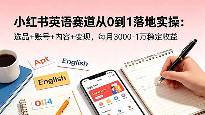 小红书英语赛道从0到1落地实操:选品+账号+内容+变现,每月3000-1万稳定收益-三零资源