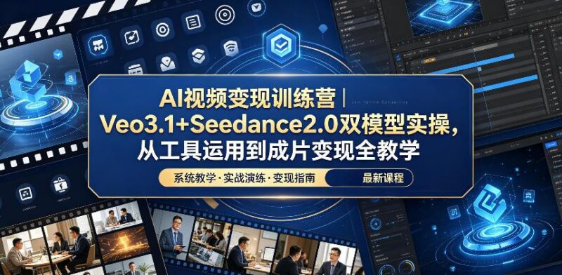 AI视频变现训练营|Veo3.1+Seedance2.0双模型实操,从工具运用到成片变现全教学-三零资源