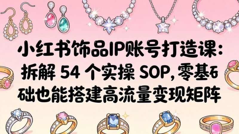 小红书饰品IP账号打造课:拆解 54 个实操 SOP,零基础也能搭建高流量变现矩阵-三零资源