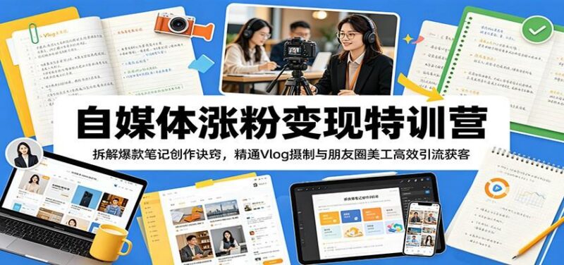 自媒体涨粉变现特训营:拆解爆款笔记创作诀窍,精通Vlog摄制与朋友圈美工高效引流获客-三零资源