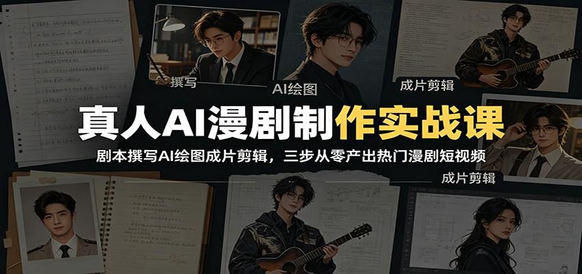 真人AI漫剧制作实战课:剧本撰写AI绘图成片剪辑,三步从零产出热门漫剧短视频