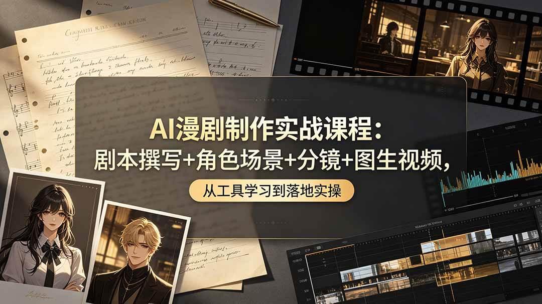 AI漫剧制作实战课程：剧本撰写+角色场景+分镜+图生视频，从工具学习到落地实操