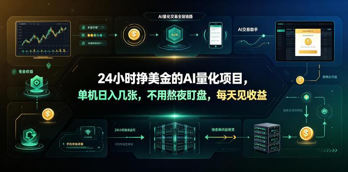 24小时挣美金的AI量化项目,单机日入几十美刀,不用熬夜盯盘,每天见收益【揭秘】-三零资源