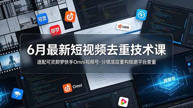 6月最新短视频去重技术课，适配可灵即梦快手Omni视频号，分镜底层重构规避平台查重-三零资源