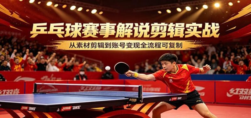 乒乓球赛事解说剪辑实战,从素材剪辑到账号变现全流程可复制-三零资源