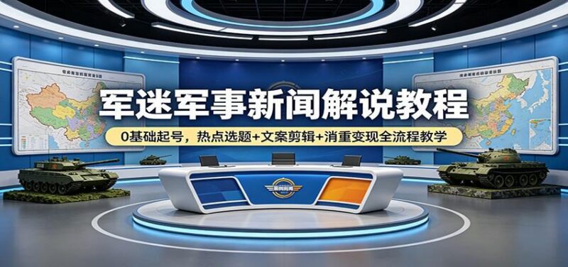 军迷军事新闻解说教程:0基础起号,热点选题+文案剪辑+消重变现全流程教学-三零资源