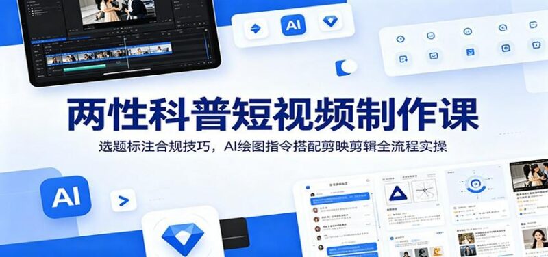 两性科普短视频制作课:选题标注合规技巧,AI绘图指令搭配剪映剪辑全流程实操-三零资源