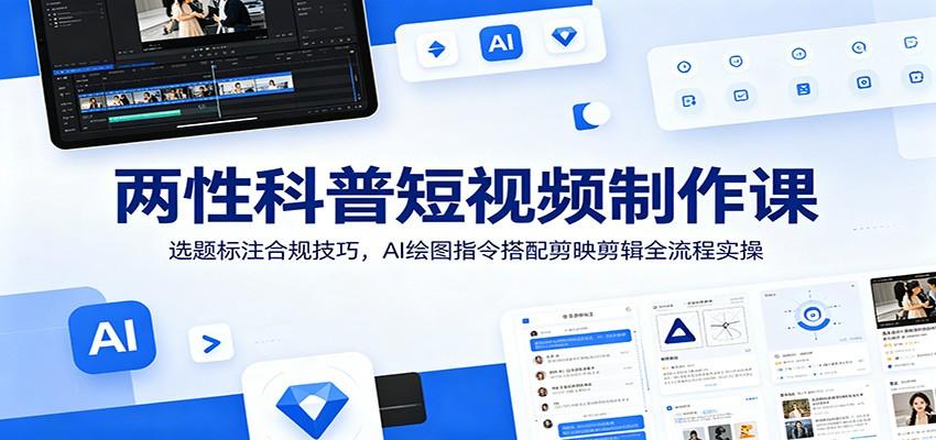 两性科普短视频制作课:选题标注合规技巧,AI绘图指令搭配剪映剪辑全流程实操