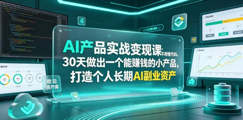 AI产品实战变现课,不用懂代码,30天做出一个能賺钱的小产品,打造个人长期AI副业资产-三零资源