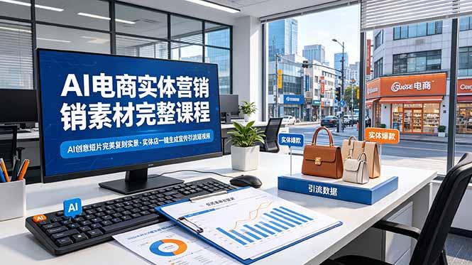 AI电商实体营销素材完整课程,AI创意短片完美复刻实景,实体店一键生成宣传引流短视频-三零资源