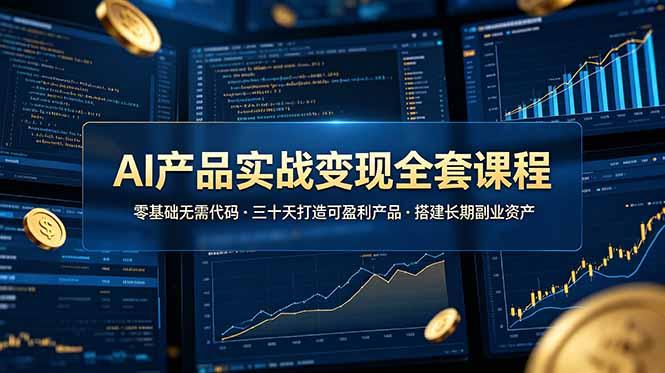 AI产品实战变现全套课程,零基础无需代码,三十天打造可盈利产品搭建长期副业资产-三零资源