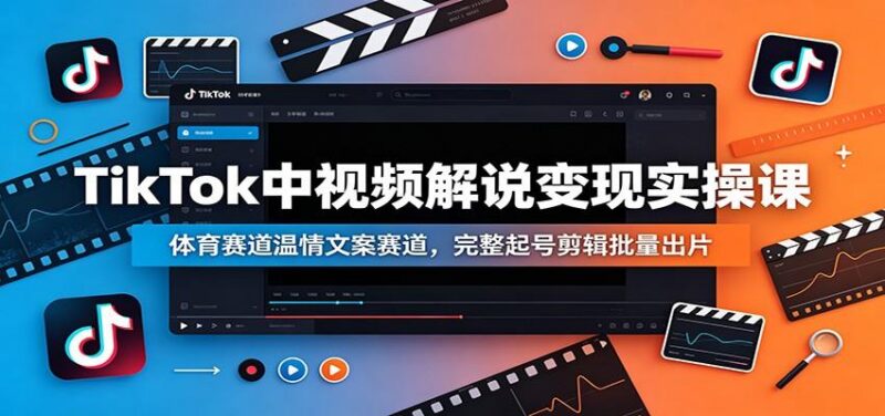 TikTok中视频解说变现实操课：体育赛道温情文案赛道，完整起号剪辑批量出片-三零资源