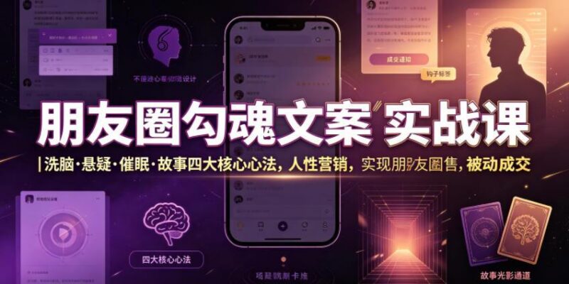 朋友圈勾魂文案实战课|洗脑·悬疑·催眠·故事四大核心心法,吃透人性营销,实现朋友圈不销而售被动成交-三零资源