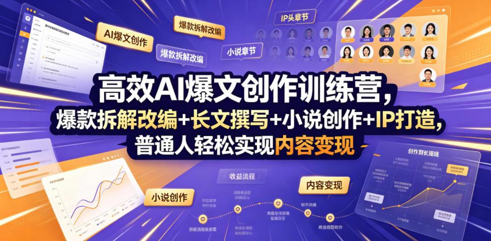 高效AI爆文创作训练营,爆款拆解改编+长文撰写+小说创作+IP打造,普通人轻松实现内容变现
