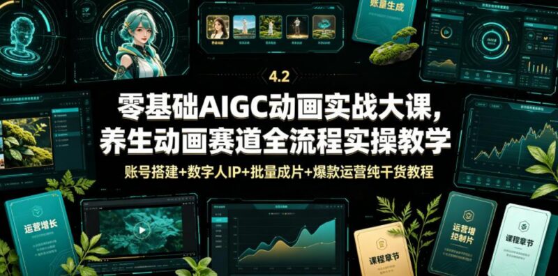 零基础AIGC动画实战大课,养生动画赛道全流程实操教学,账号搭建+数字人IP+批量成片+爆款运营纯干货教程-三零资源