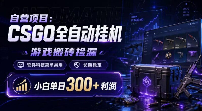 自营项目:CSGO全自动挂G,游戏搬砖捡漏,软件科技简单易用,长期稳定,小白单日300+利润【揭秘】-三零资源