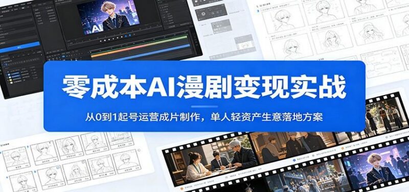 零成本AI漫剧变现实战：从0到1起号运营成片制作，单人轻资产生意落地方案-三零资源